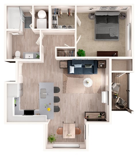 Floor plan for 1 bed, 1 bath, 700 sqft
